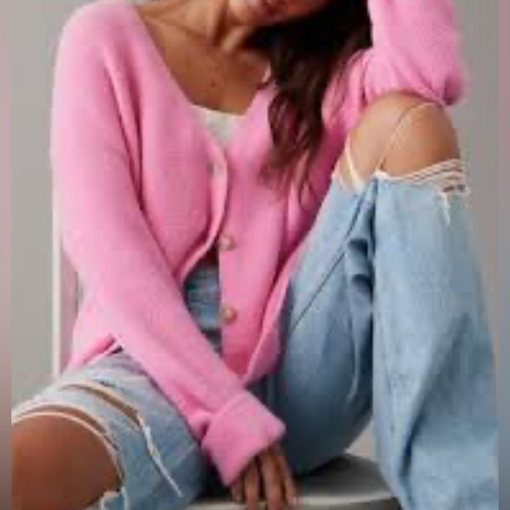 American Eagle Oversized Barbie Pink Super Soft Cardigan Sz S Fits L